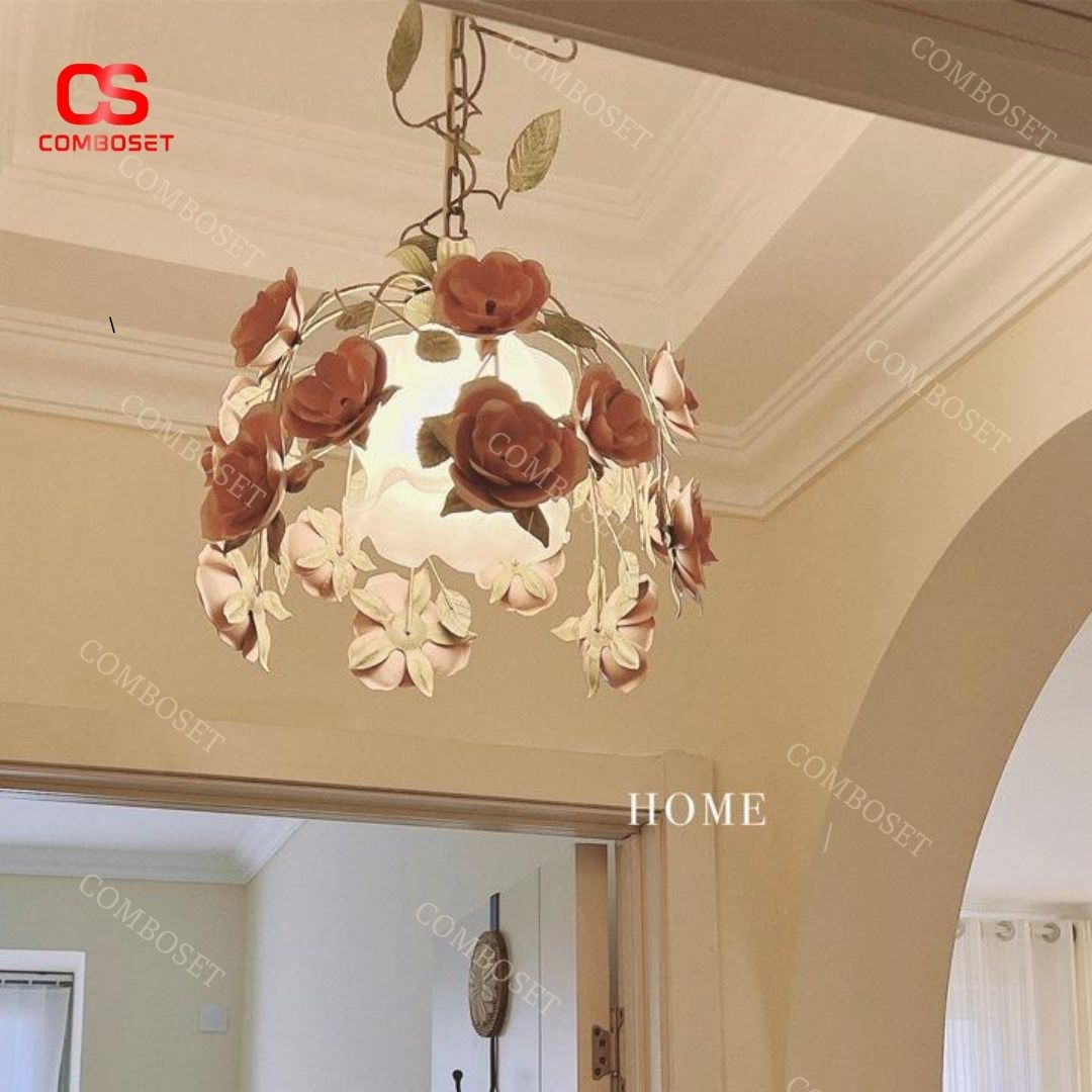 Đèn thả trần hoa hồng kiểu Pháp với thiết kế sang trọng, tinh tế