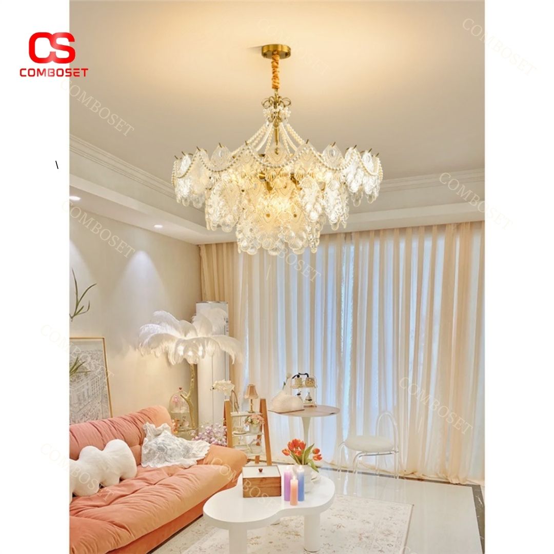 Đèn thả pha lê chuỗi ngọc trai với thiết kế cổ điển mang phong cách Pháp