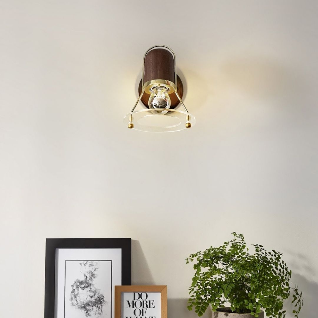Đèn tường xoay 350 độ gỗ óc chó decor phòng khách