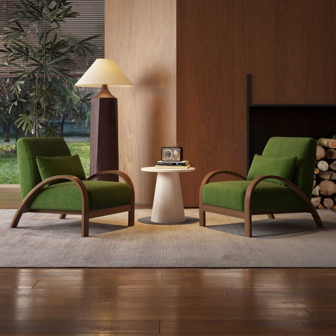 Ghế sofa đơn giản kiểu Bắc Âu với khung gỗ có 3 màu: kem, xanh lam và xanh lá