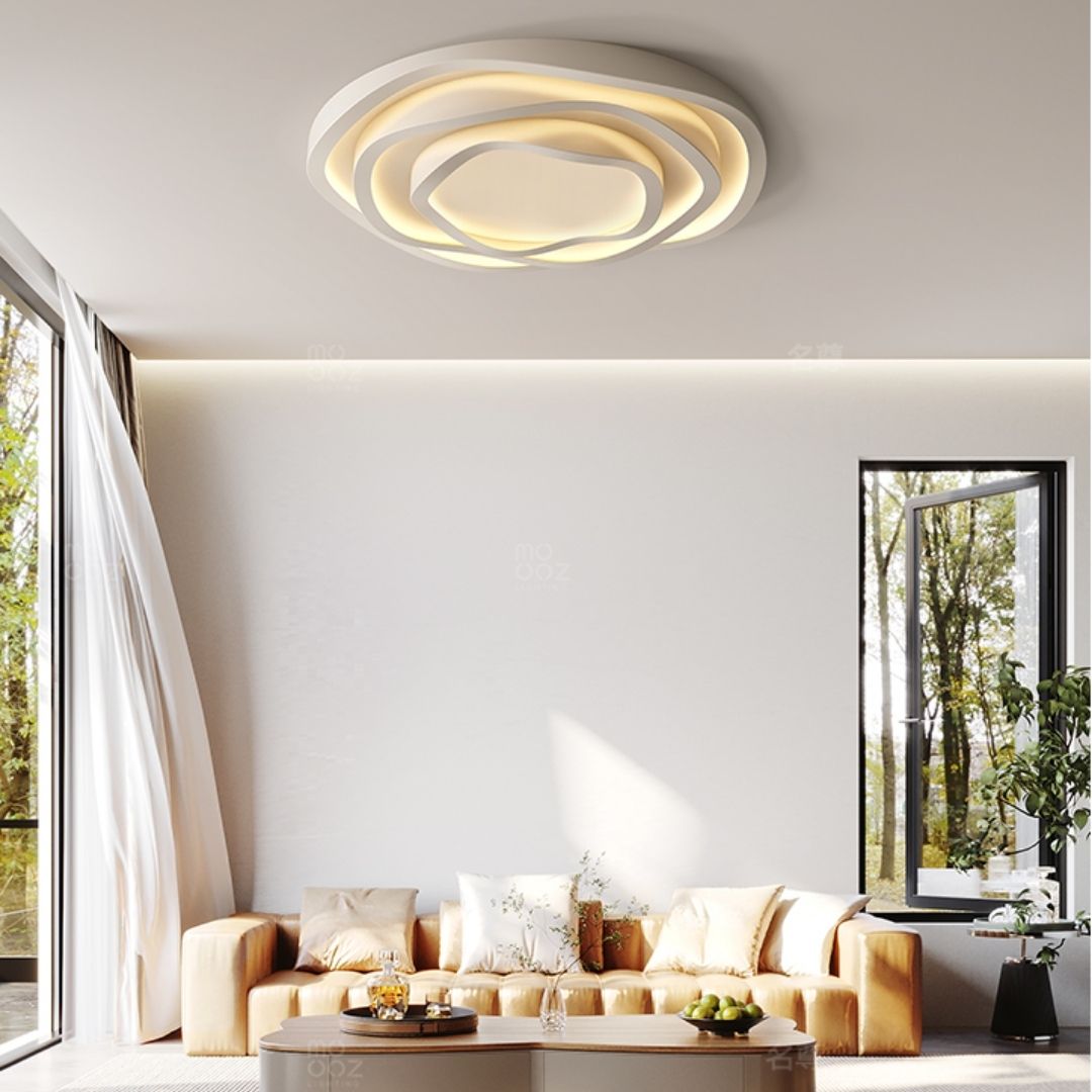 Đèn ốp trần hình tròn 3 vòng acrylic decor không gian phòng khách