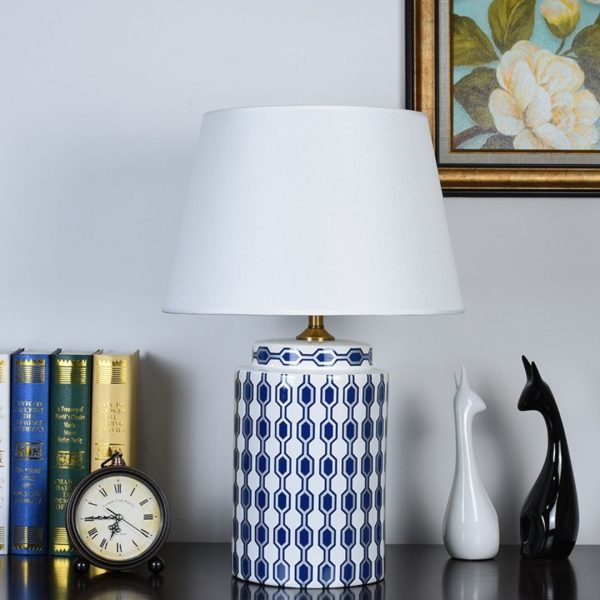 Đèn Bàn Gốm Sứ Hình Trụ Họa Tiết Cổ Điển, Đèn Bàn Vải Lanh Decor Phòng Khách, Phòng Ngủ - Hình ảnh 8