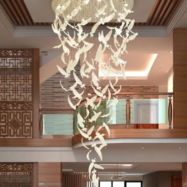 Đèn Thả Thông Trần Hình Lông Vũ Pha Lê Cao Cấp, Sang Trọng, Đèn Chùm Thả Biệt Thự, Cầu Thang - Ảnh 5
