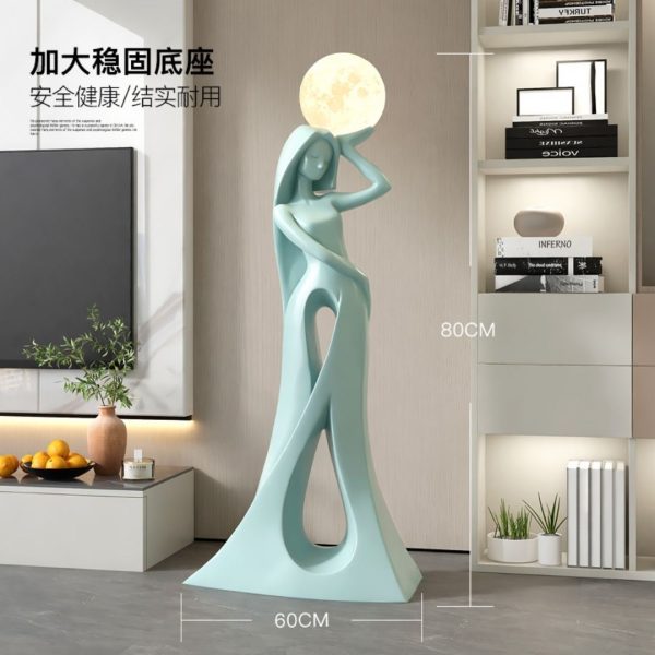Tượng Thiếu Nữ Nâng Đèn Trăng Tròn Để Sàn Decor Nhiều Không Gian, Quà Tặng Tân Gia Ý Nghĩa - Hình ảnh 8