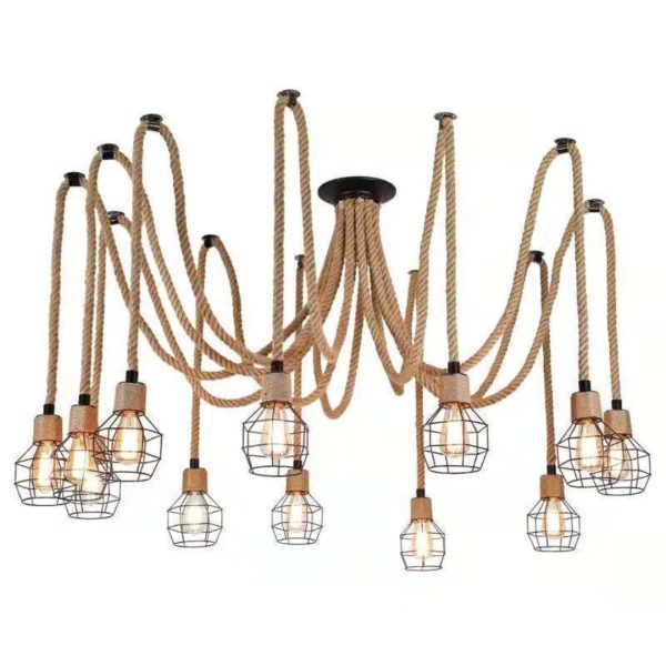 Đèn Chùm Thả Dây Gai Chao Sắt, Đèn Thả Dây Thừng Mạng Nhện Thiết Kế Mới Lạ Decor Phòng Ăn - Hình ảnh 6