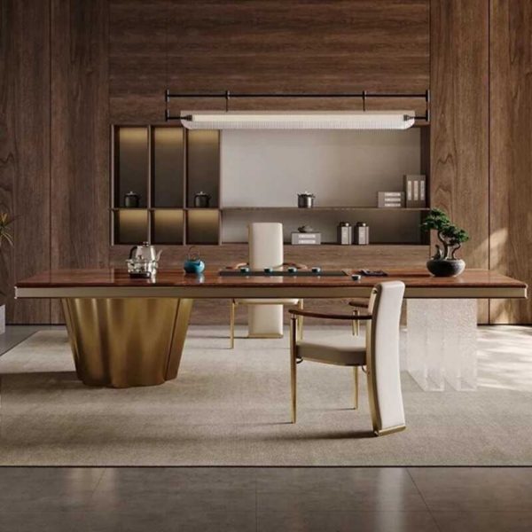 Ghế trà sang trọng gỗ óc chó decor không gian rộng lớn