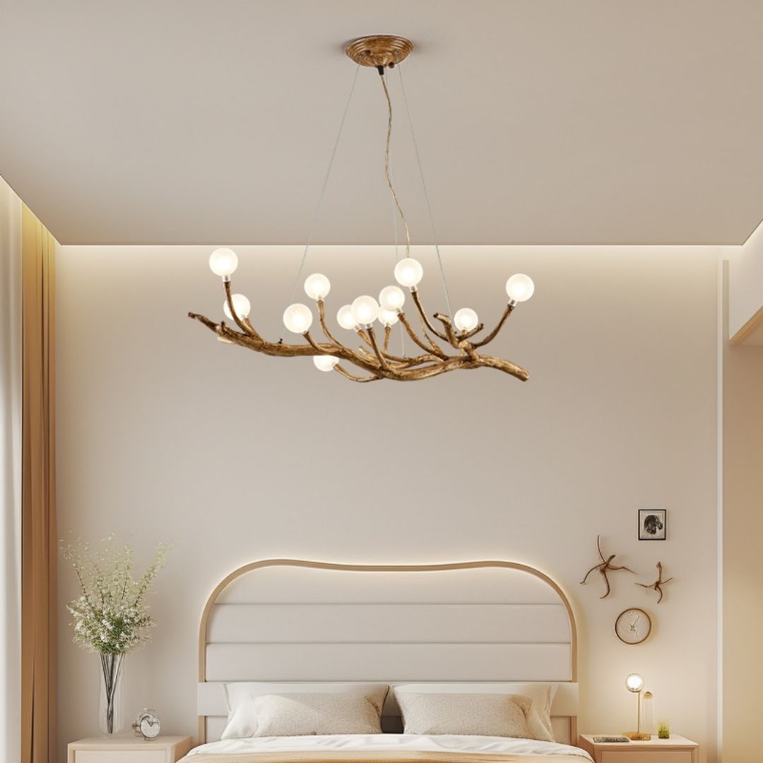 Đèn chùm thả nhánh cây nghệ thuật decor không gian phòng ngủ