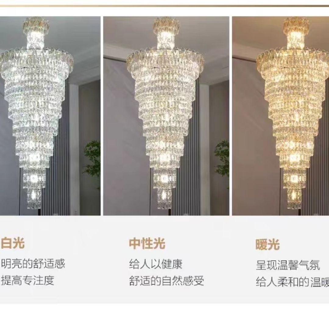 Đèn thả thông tầng pha lê K9 sửu dụng 3 chế độ màu sáng