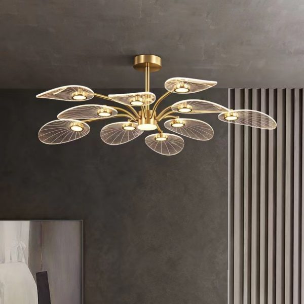 Đèn Chùm Đồng Bắc Âu, Đèn Chùm Nhiều Cánh Hình Chiếc Lá 3 Chế Độ Màu Sáng Decor Phòng Ngủ, Phòng Khách - Hình ảnh 7