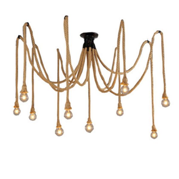 Đèn Chùm Thả Dây Gai Chao Sắt, Đèn Thả Dây Thừng Mạng Nhện Thiết Kế Mới Lạ Decor Phòng Ăn - Hình ảnh 5