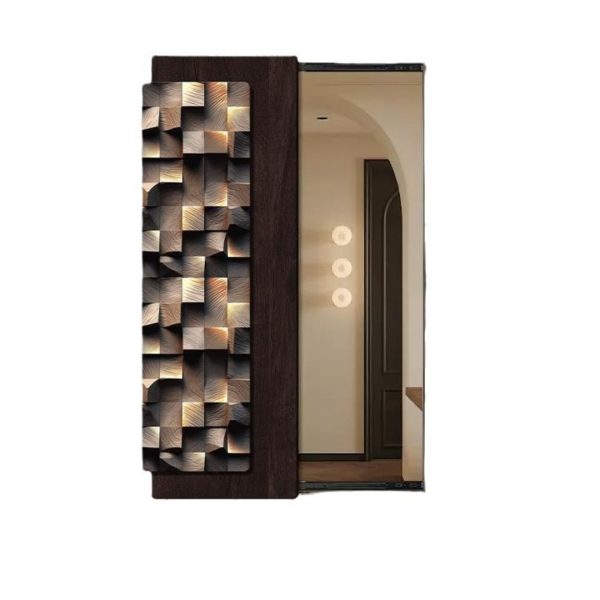Gương Dài Ẩn Ba Chiều Kết Hợp Tranh Led Gỗ Mosaic Thủ Công Màu Nâu Vàng Ghi Decor Quán Cà Phê - Hình ảnh 5