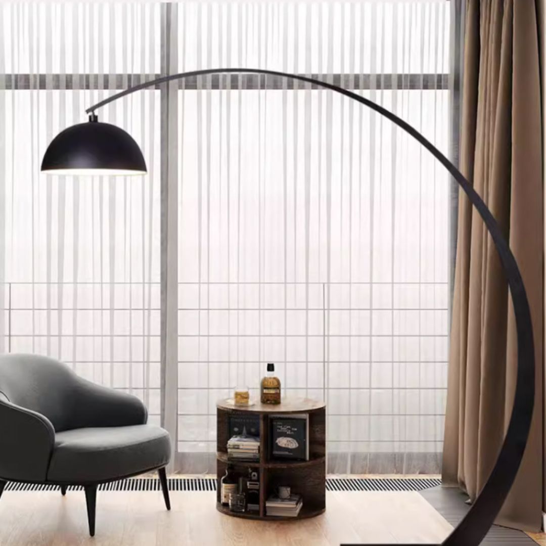 Đèn sàn cần câu thép không gỉ decor không gian phòng khách