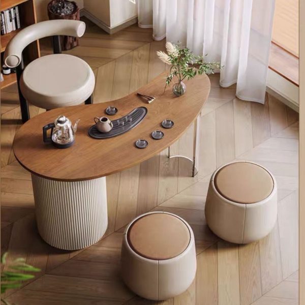 Bộ Bàn 3 Ghế Nhiều Công Năng, Bộ Bàn Trà Gỗ Nguyên Khối Phong Cách Wabi_Sabi Độc Đáo - Hình ảnh 4