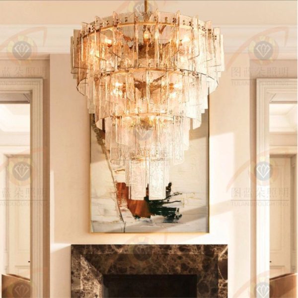 Đèn Chùm Tròn Lá Thủy Tinh Hình Học Bằng Đồng Decor Phòng Khách, Biệt Thự - Ảnh 3