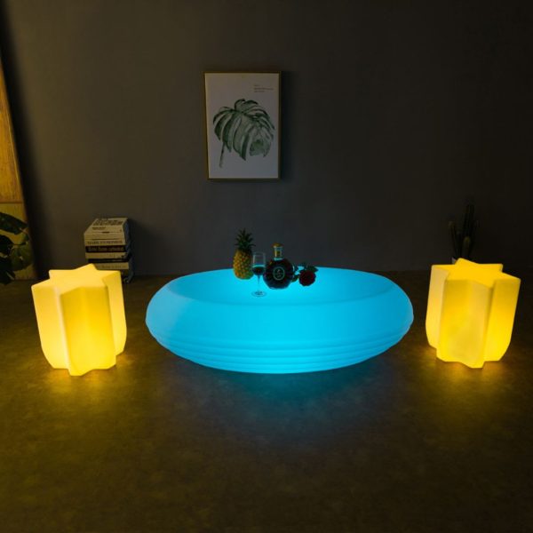 Bàn Cafe Hình Oval Đèn LED Dạ Quang Phát Sáng Chuyển Đổi Màu Linh Hoạt Decor Quán Cafe, Sân Vườn