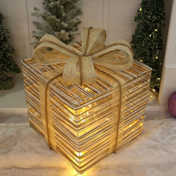 Bộ 3 Đèn Hộp Quà Dây Gai Dầu Khung Sắt, Trang Trí Noel, Cây Thông Giáng Sinh Lộng Lẫy - Hình ảnh 2