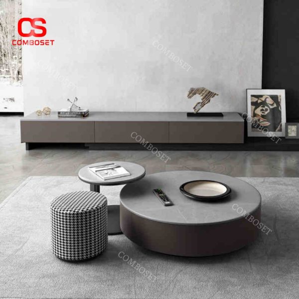 Bộ Bàn Ghế Đá Cẩm Thạch Tròn Tích Hợp Ngăn Kéo Decor Phòng Khách Hiện Đại