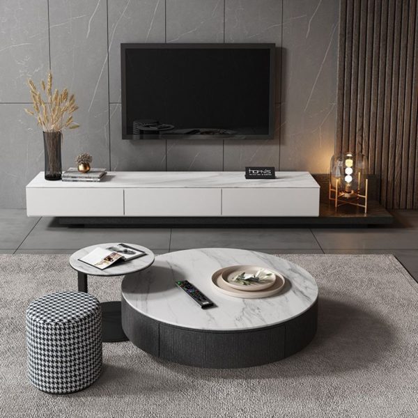 Bộ Bàn Ghế Đá Cẩm Thạch Tròn Tích Hợp Ngăn Kéo Decor Phòng Khách Hiện Đại