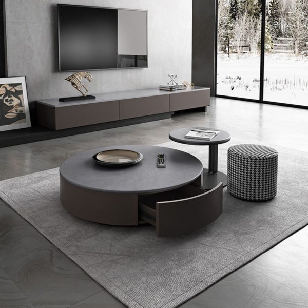 Bộ Bàn Ghế Đá Cẩm Thạch Tròn Tích Hợp Ngăn Kéo Decor Phòng Khách Hiện Đại