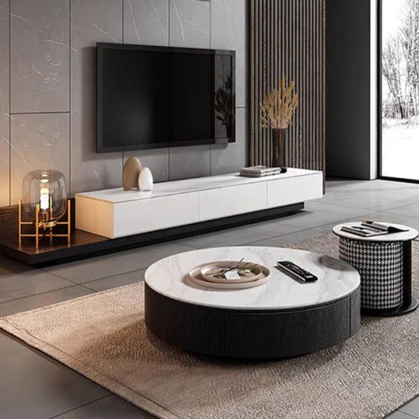 Bộ Bàn Ghế Đá Cẩm Thạch Tròn Tích Hợp Ngăn Kéo Decor Phòng Khách Hiện Đại