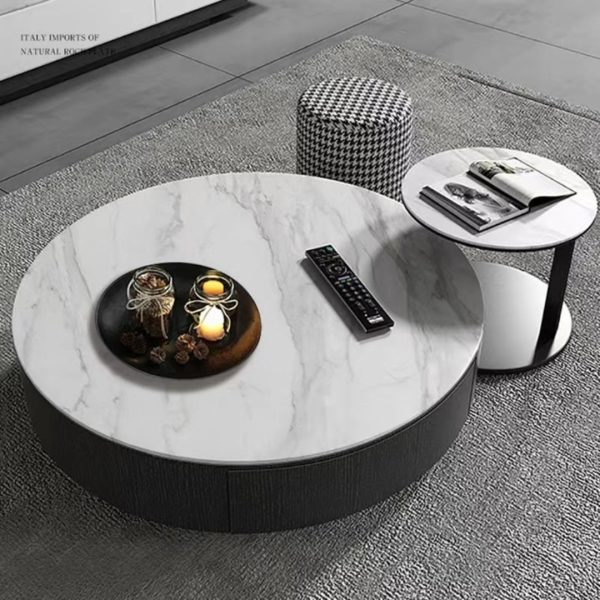 Bộ Bàn Ghế Đá Cẩm Thạch Tròn Tích Hợp Ngăn Kéo Decor Phòng Khách Hiện Đại