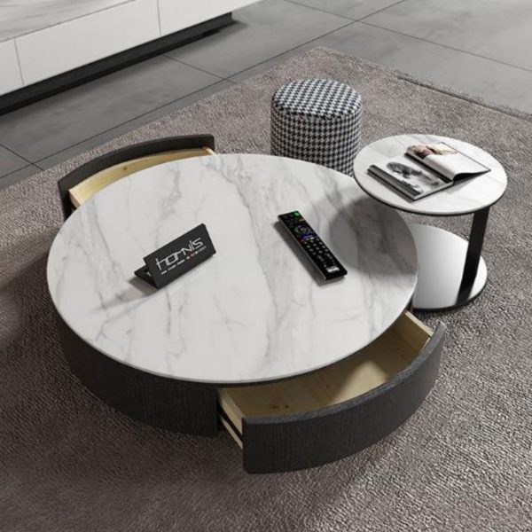 Bộ Bàn Ghế Đá Cẩm Thạch Tròn Tích Hợp Ngăn Kéo Decor Phòng Khách Hiện Đại