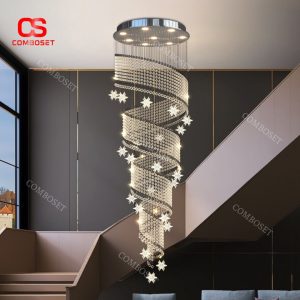 Đèn Chùm Cầu Thang Pha Lê Ngôi Sao Lấp Lánh Trang Trí Căn Hộ Duplex, Toà Nhà Cao Tầng