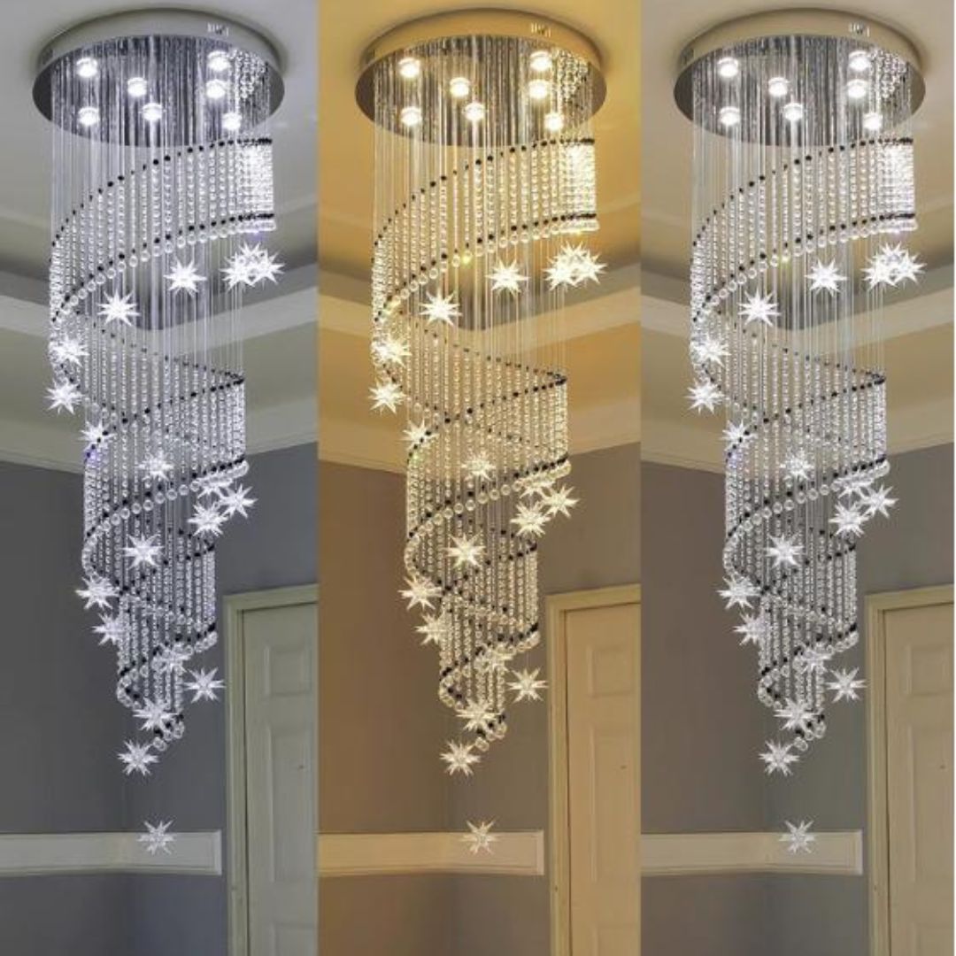 Đèn Chùm Cầu Thang Pha Lê Ngôi Sao Lấp Lánh Trang Trí Căn Hộ Duplex, Toà Nhà Cao Tầng