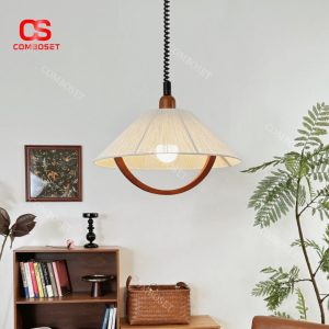 Đèn Chùm Mô Phỏng Nón Lá Có Khả Năng Nâng Hạ Đèn, Retro Pháp Trang Trí Bàn Ăn