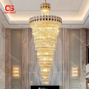 Đèn Chùm Pha Lê Lớn 2 Tầng Trang Trí Căn Hộ Duplex, Sảnh Khách Sạn, Hội Nghị Tiệc Cưới
