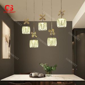 Đèn Chùm Thép Pha Lê Bông Hoa Lấp Lánh Decor Không Gian Bếp Sang Trọng