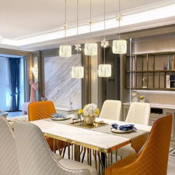 Đèn Chùm Thép Pha Lê Bông Hoa Lấp Lánh Decor Không Gian Bếp Sang Trọng