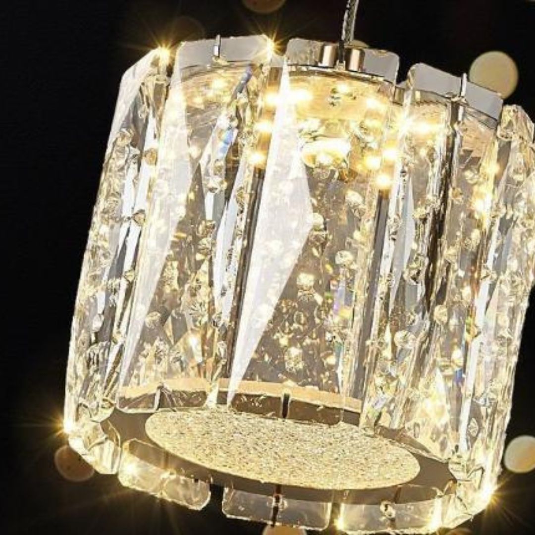 Đèn Chùm Thép Pha Lê Bông Hoa Lấp Lánh Decor Không Gian Bếp Sang Trọng