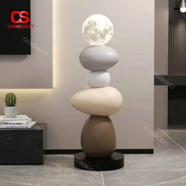 Đèn Sàn Mặt Trăng Tháp Đá Nâu Vintage Retro Quà Tặng Tân Gia Cao Cấp