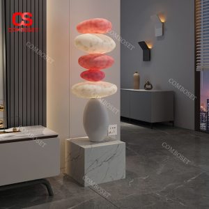 Đèn Sàn Nhựa Tháp Đá Màu Hồng Decor Không Gian Phòng Khách Quán Cafe Thơ Mộng