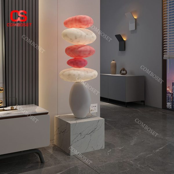 Đèn Sàn Nhựa Tháp Đá Màu Hồng Decor Không Gian Phòng Khách Quán Cafe Thơ Mộng
