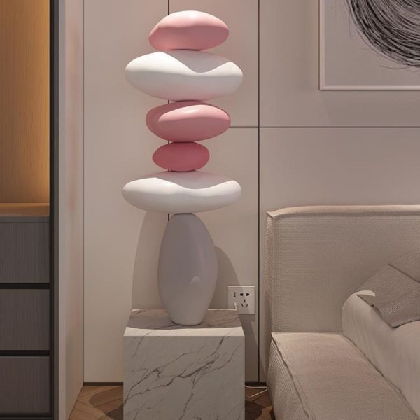 Đèn Sàn Nhựa Tháp Đá Màu Hồng Decor Không Gian Phòng Khách Quán Cafe Thơ Mộng