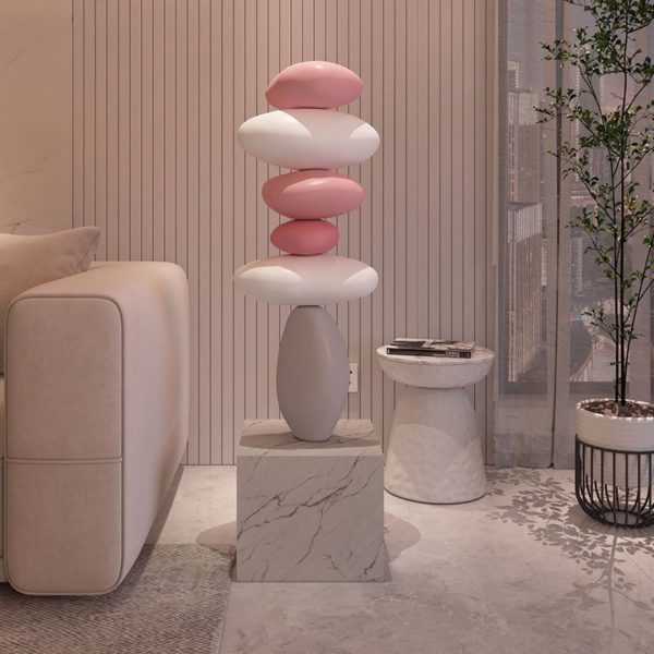 Đèn Sàn Nhựa Tháp Đá Màu Hồng Decor Không Gian Phòng Khách Quán Cafe Thơ Mộng