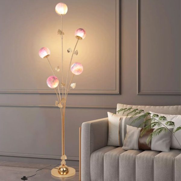 Đèn Sàn Sắt Mạ Vàng Bóng Thuỷ Tinh Màu Ombre Tím Độc Đáo