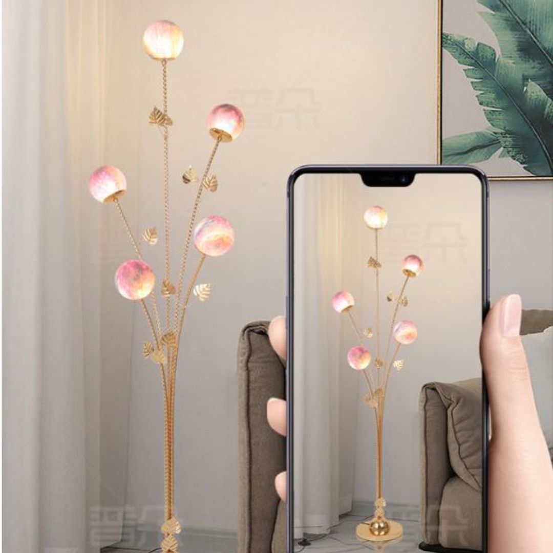 Đèn Sàn Sắt Mạ Vàng Bóng Thuỷ Tinh Màu Ombre Tím Độc Đáo
