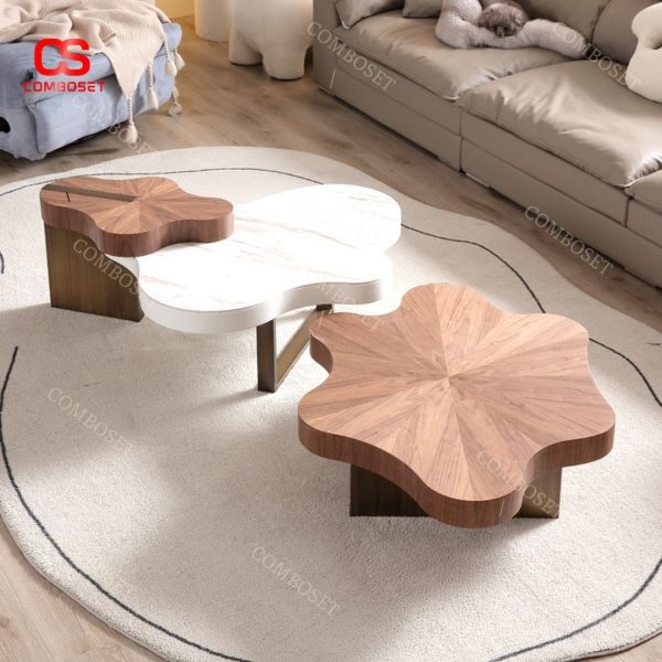 Bàn cà phê đám mây gỗ nguyên khối với thiết kế độc đáo gồm 3 bàn ghép nối với nhau