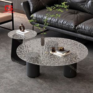 Bàn cà phê kính cường lục có gân với thiết kế đơn giản, sang trọng và nhỏ gọn