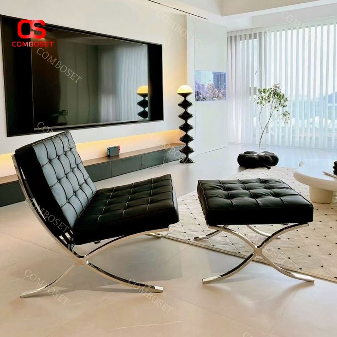 Ghế sofa barcelona đệm da với thiết kế đơn giản, tinh tế