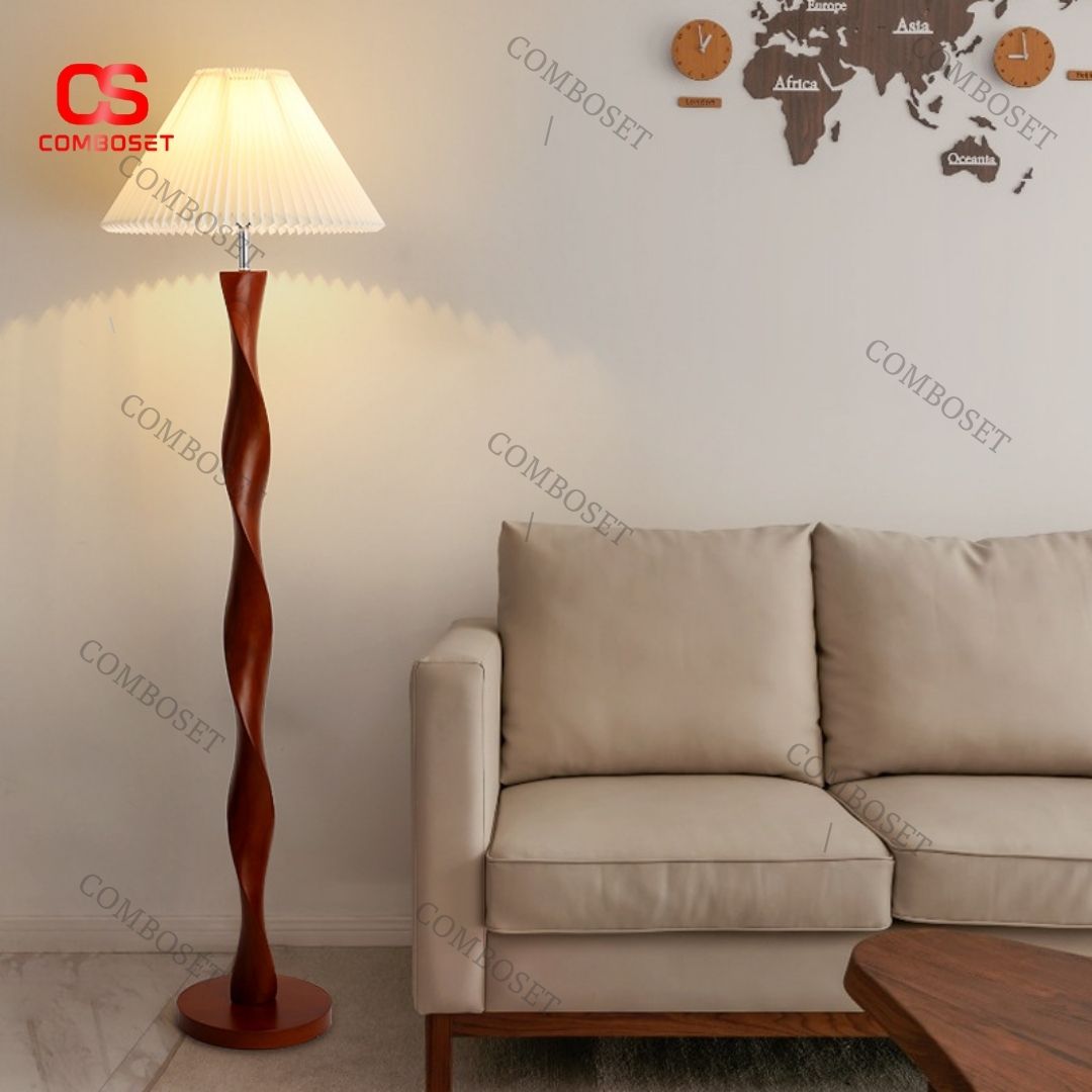 Đèn sàn thân óc chó vòng xoắn với thiết kế tinh tế, tối giản