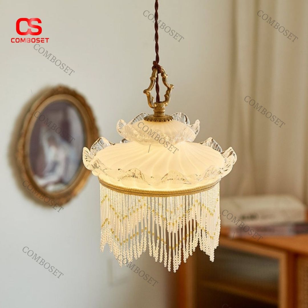 Đèn thả trần Boho màu trắng mang thiết kế nữ tính và dịu dàng