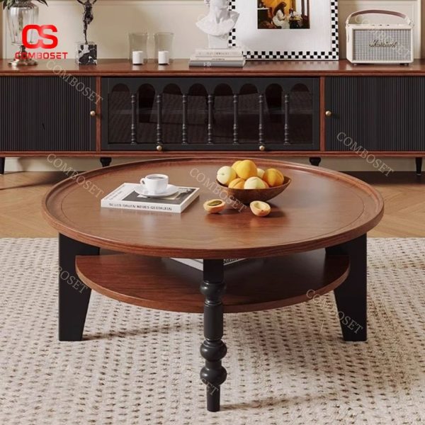 Bàn cà phê tròn 2 tầng gỗ tần bì linh hoạt cho mọi phong cách trang trí nhà