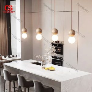 Đèn thả trần hình cầu đá travertine với kiểu dáng đơn giản cùng thiết kế nổi bật