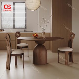 Bàn ăn tròn kiểu Pháp cao cấp với thiết kế đơn giản, sang trọng