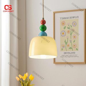Đèn thả thủy tinh kết hợp đuôi gỗ nhiều màu theo phong cách hiện đại