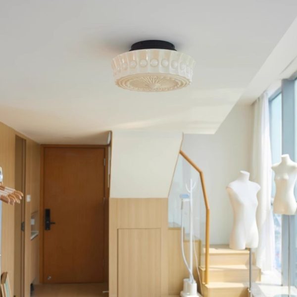 Đèn Trần Thủy Tinh Opal Cổ Điển, Đèn Ốp Trần Pháp Retro Decor Lối Đi, Hành Lang, Đèn Lối Vào 3 Chế Độ Sáng - Hình ảnh 2